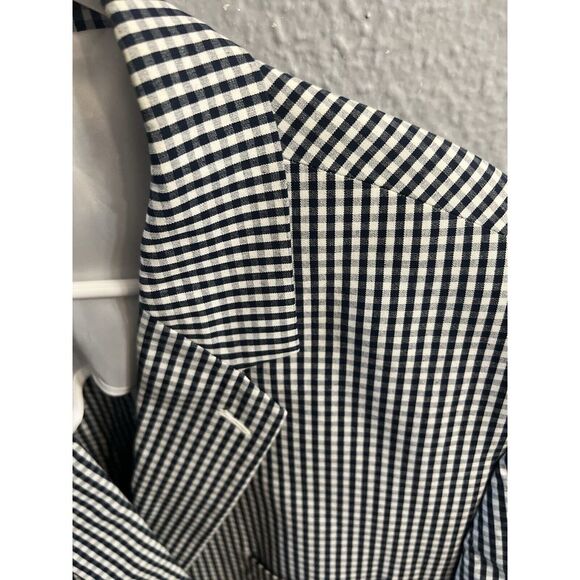 Club Room Men 46R Navy Blue & White Gingham Cotton‎ Blazer Sport Coat Jacket - Picture 6 of 9